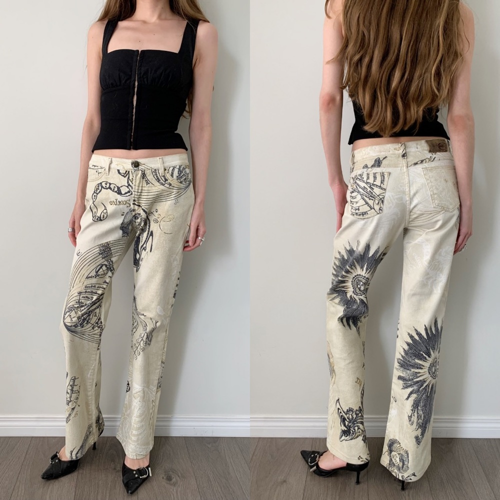 Roberto Cavalli astrology print bootcut jeans